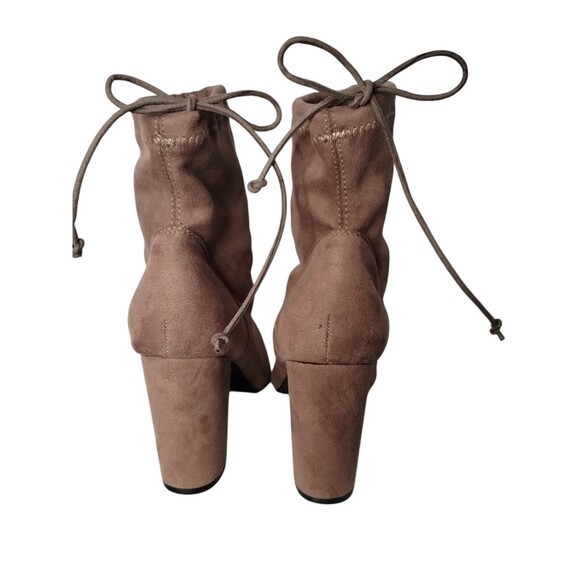Bamboo Tan Suede Tie Up Platform Booties 10 - Picture 6 of 7